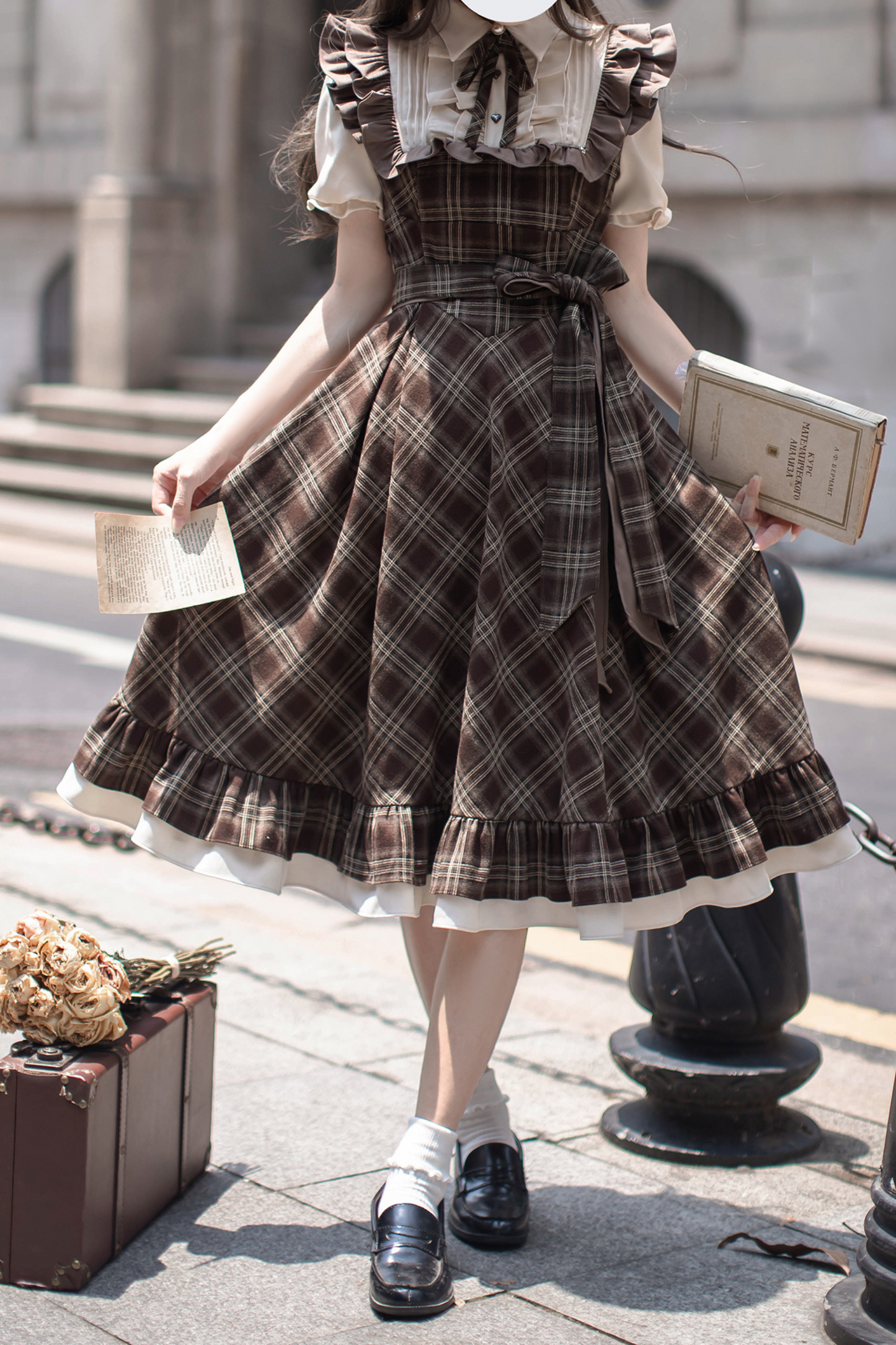 Retro Plaid Flared Dress + Ribbon Tie