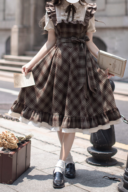 Retro Plaid Flared Dress + Ribbon Tie