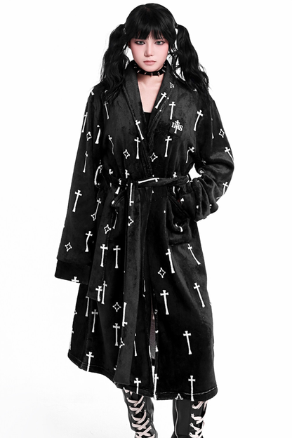 Gothic Cross Flannel Nightgown Coat + Loose Pants + Jacket