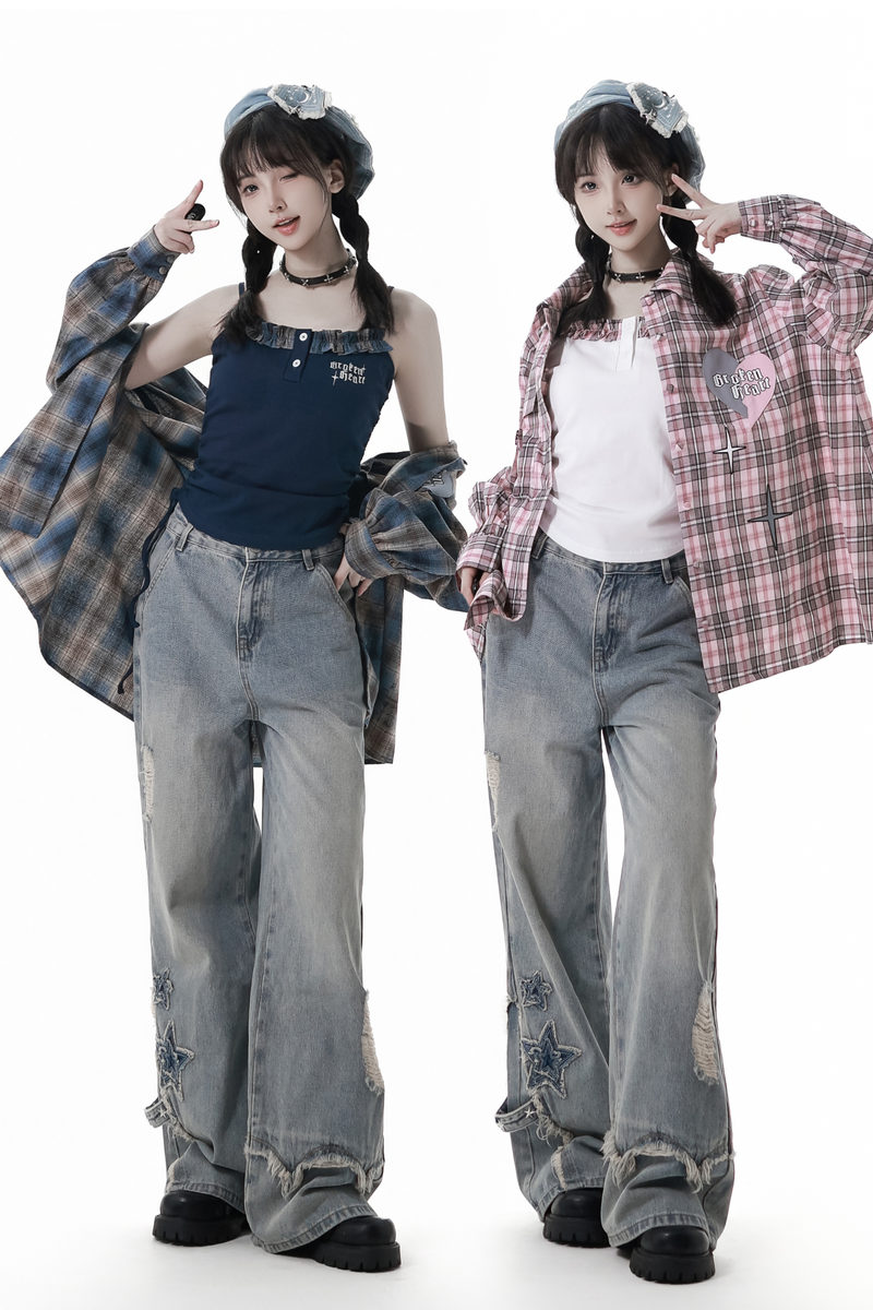 Plaid Loose Shirt + Tank Top