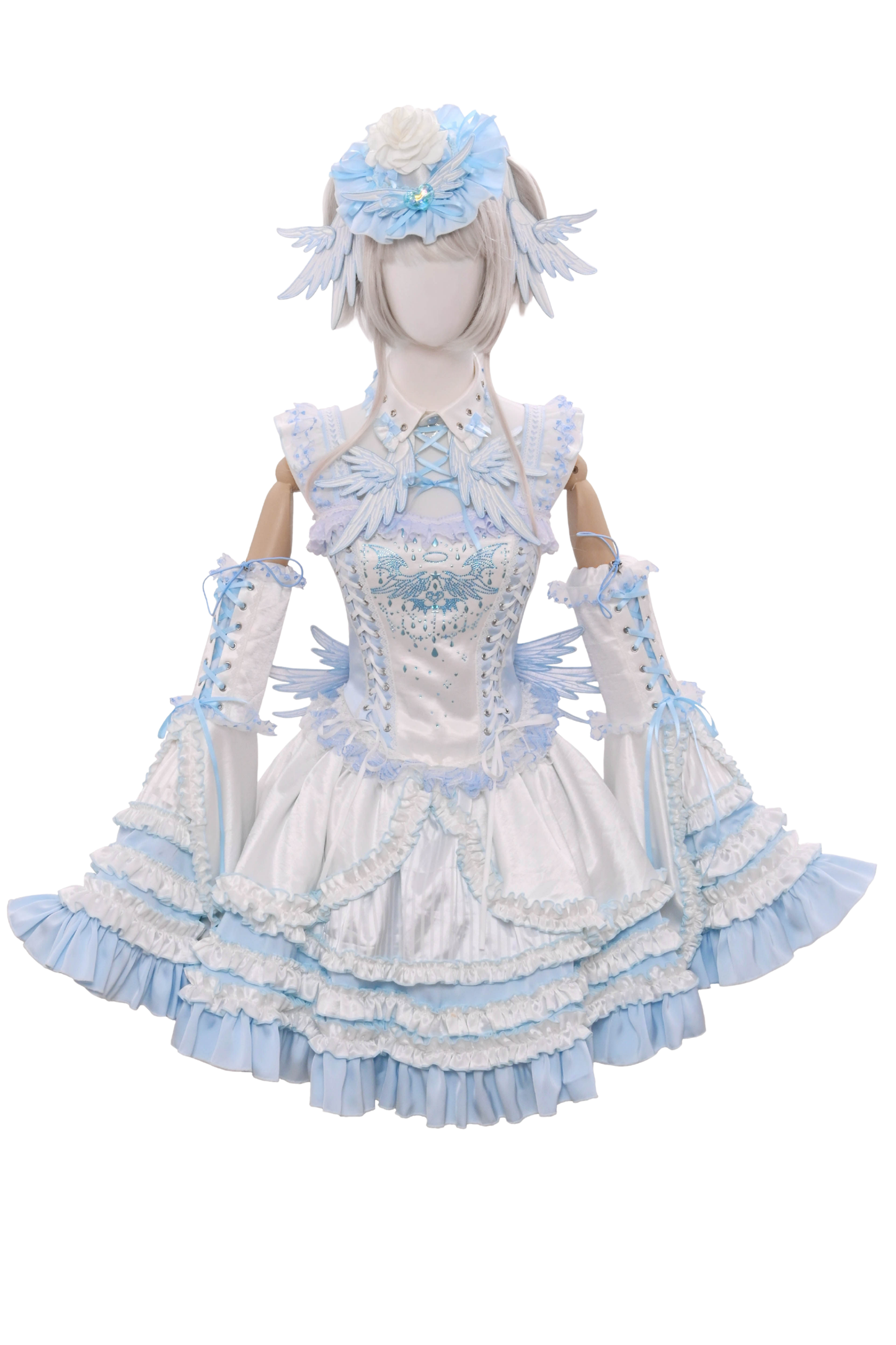 Aqua Angel Line Top + Skirt + Shirt Collar + Sleeve + Hat + Clips