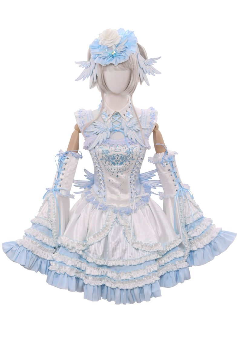 Aqua Angel Line Top + Skirt + Shirt Collar + Sleeve + Hat + Clips