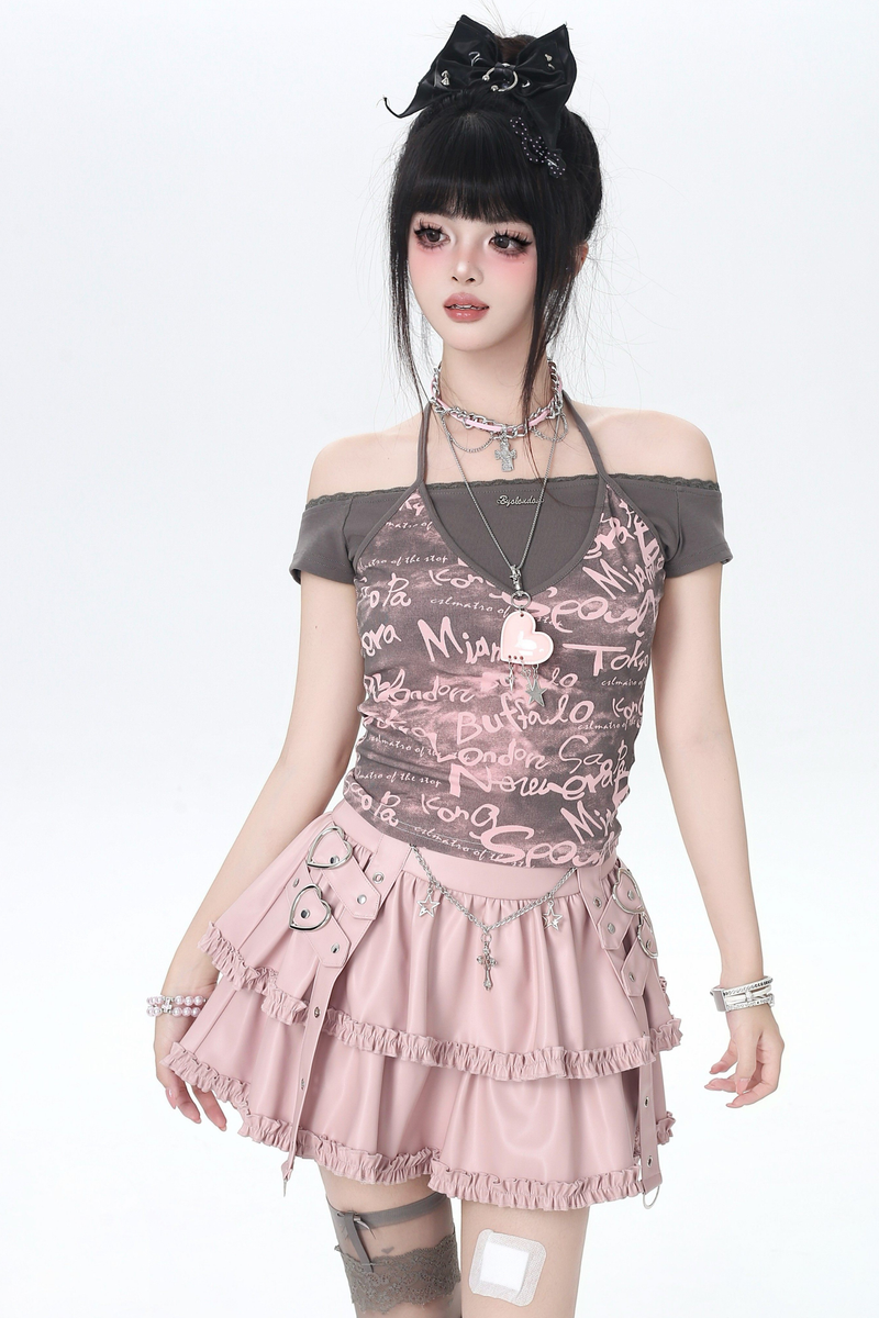Graffiti Letter Halter Off-shoulder Top