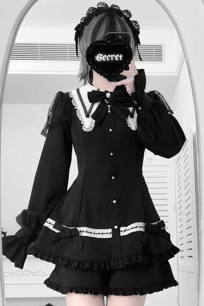 Gothic Ruffled Dark Top + Shorts