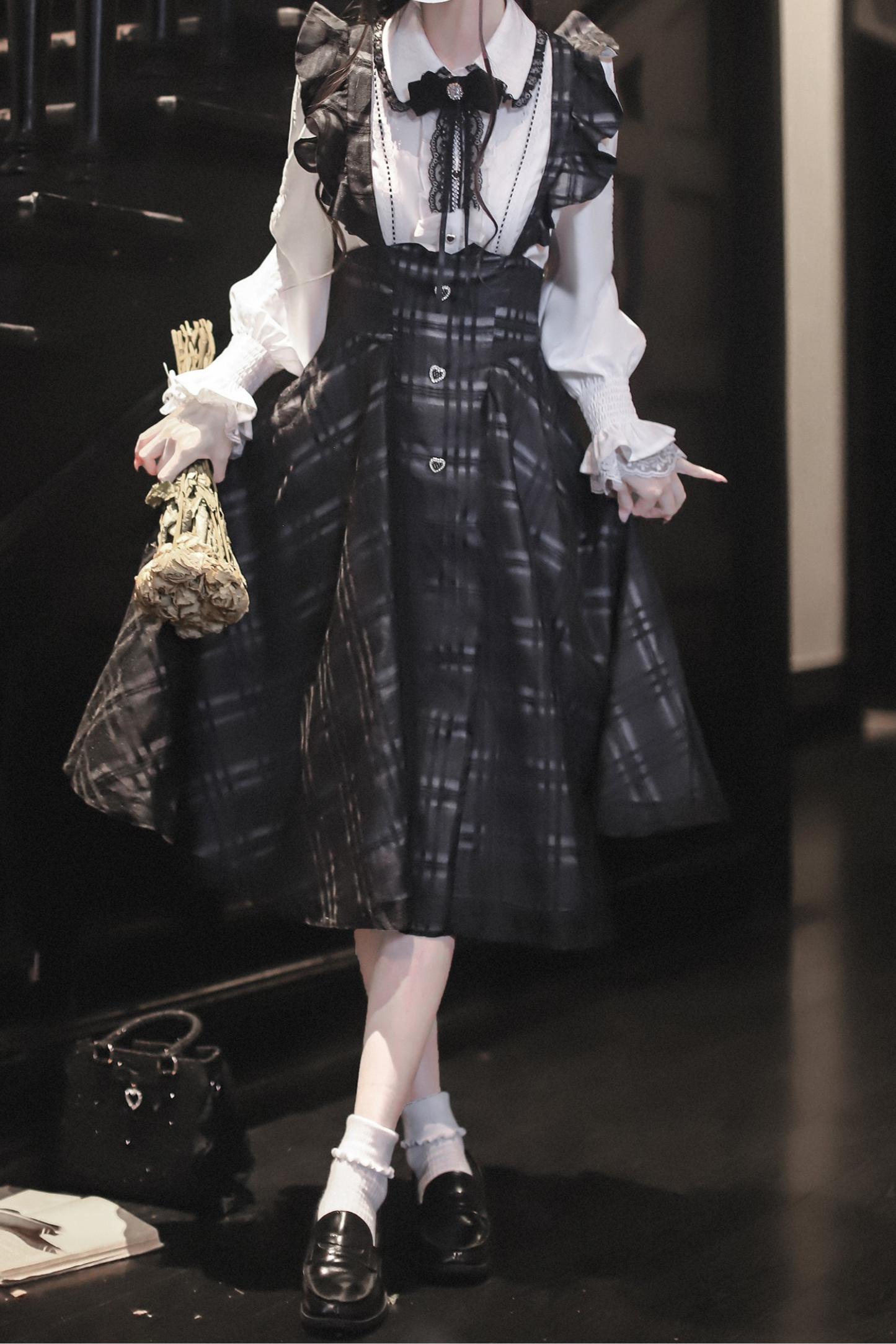 Long Checked Sass Skirt + Shirt + Ribbon