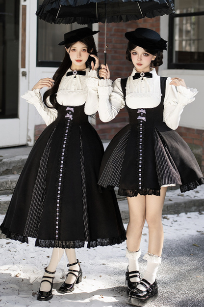 Sweet Lolita Flare Jumper Skirt + Tops + Hat + Ribbon + Collar