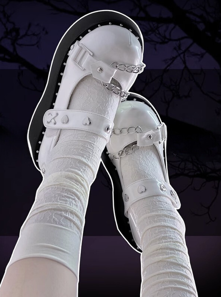 Metal Heart & Chain Strap Lolita Shoes