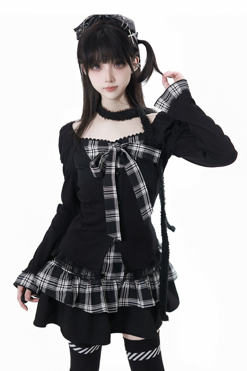 Plaid Ribbon Top + Skirt