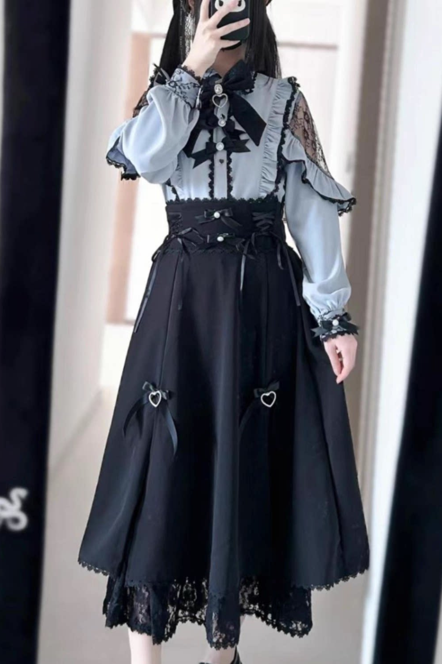 French Lace Trim Shirt + Long Skirt