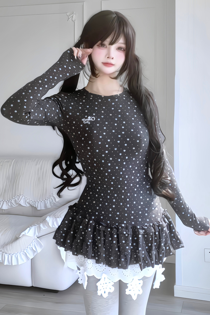 Y2k Dot Ruffle Top