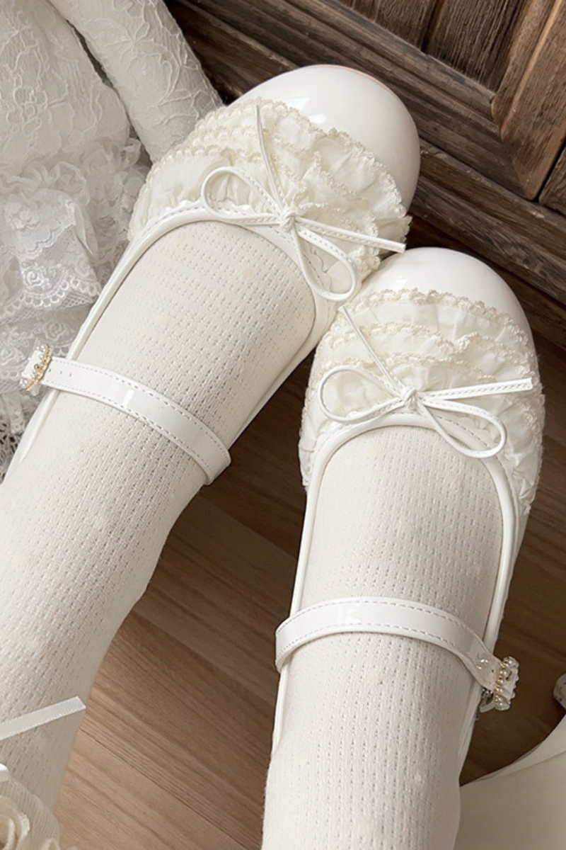 Satin Lace Bow Mary Jane Shoes