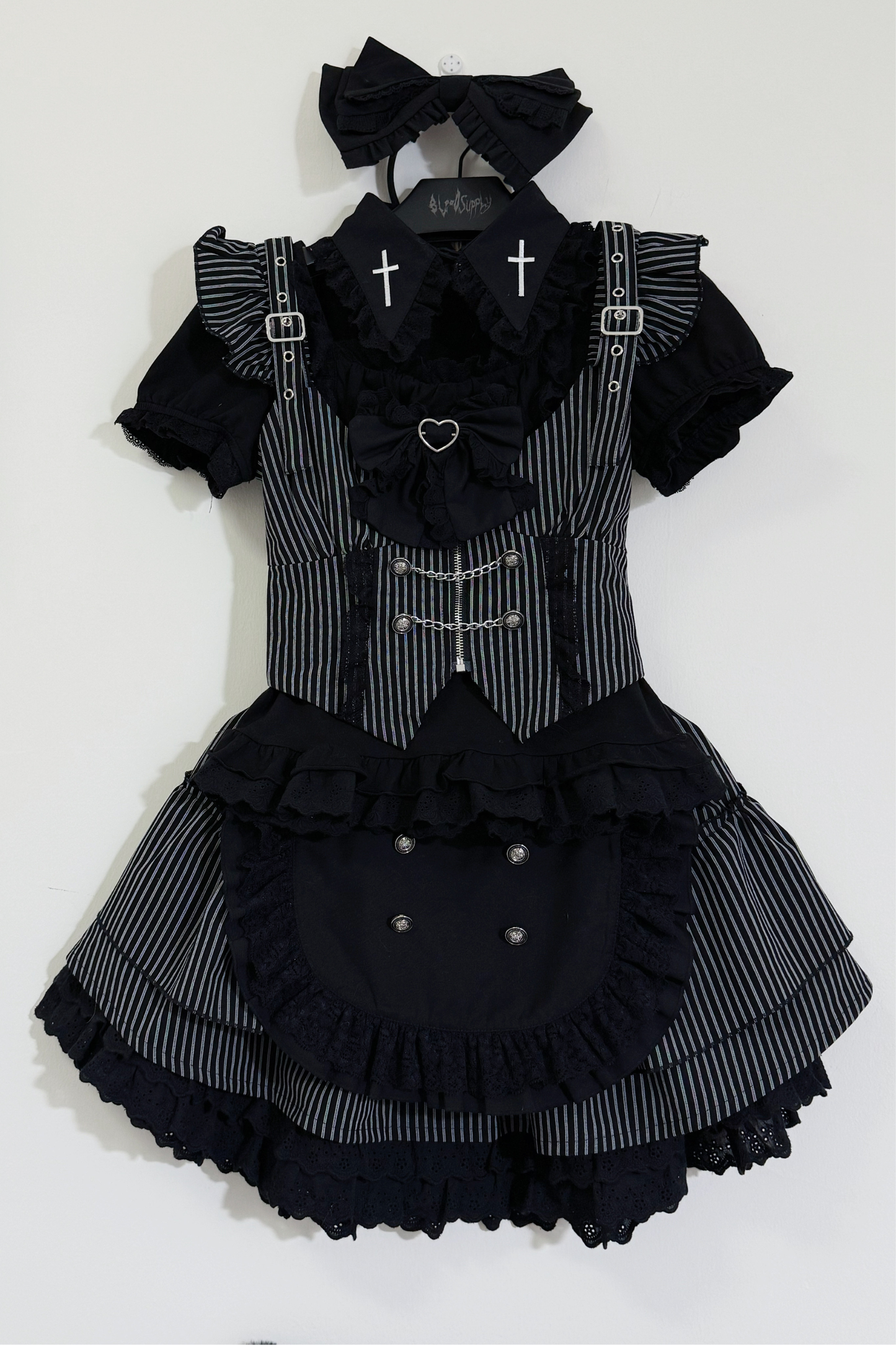 Angelic Striped Cross Vest + Tops + Skirt