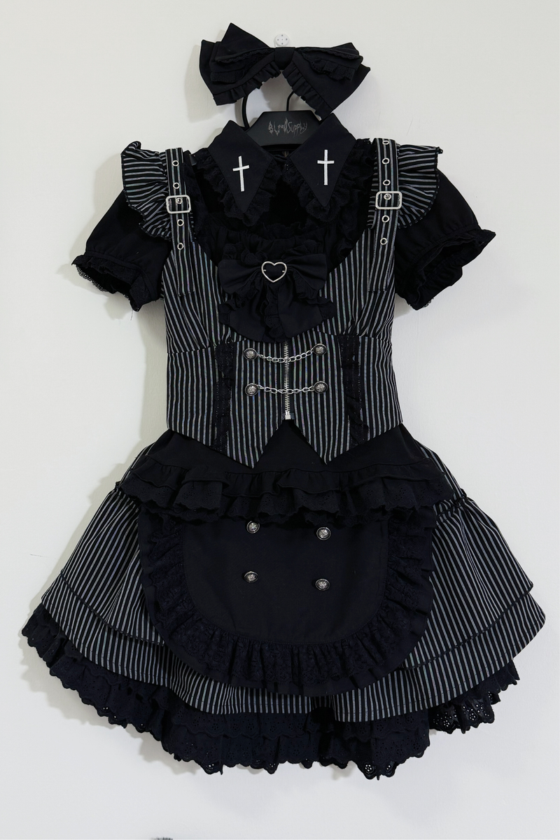 Angelic Striped Cross Vest + Tops + Skirt