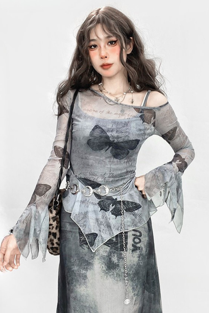 Butterfly Mesh Off Shoulder Blouse + Inner