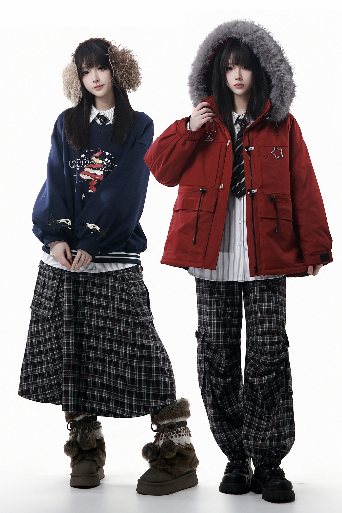 Christmas Hooded Coat + Shirt + Sweatshirt + Long Skirt + Pants