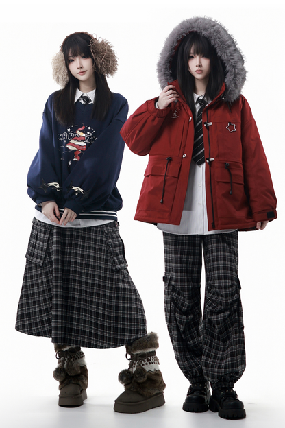 Christmas Hooded Coat + Shirt + Sweatshirt + Long Skirt + Pants