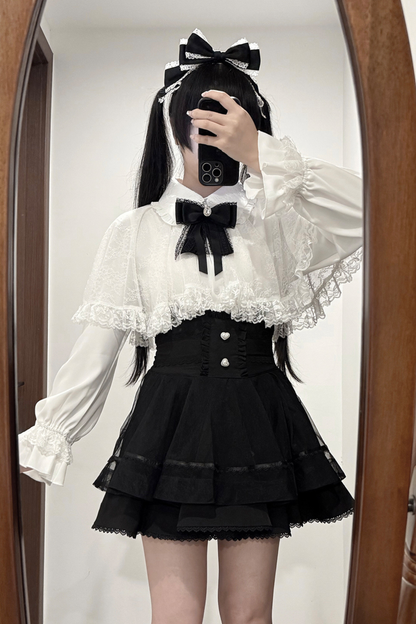 Lace Cape Two Piece Skirt + Lace Shirt