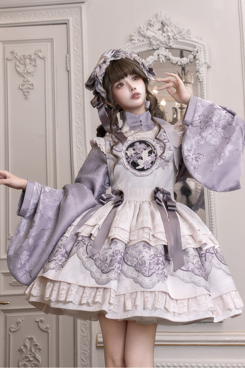 Chinese-style Stand Collar Jacket + Suspender Dress + Hairband