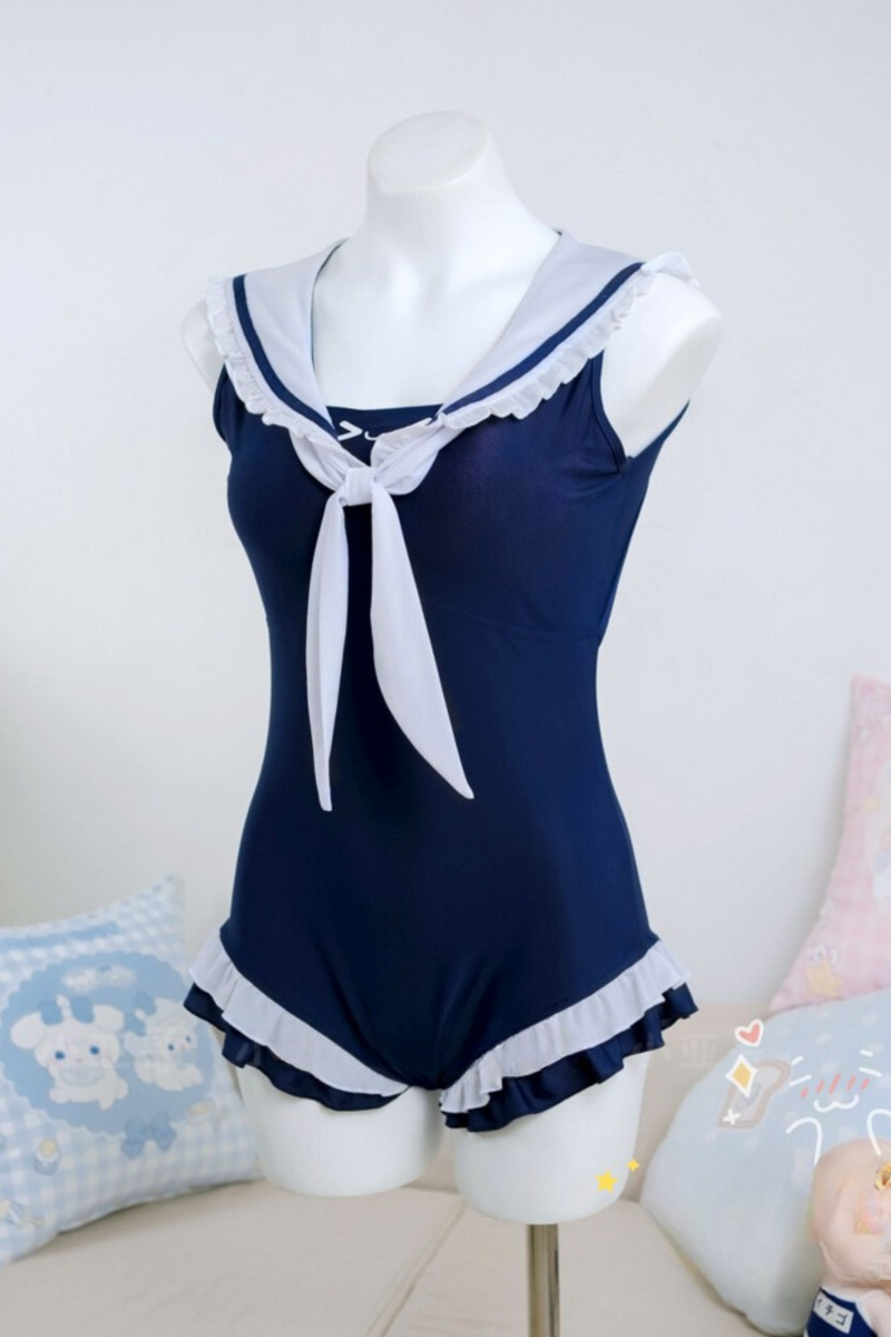 Ruffled Sailor School Swimsuit