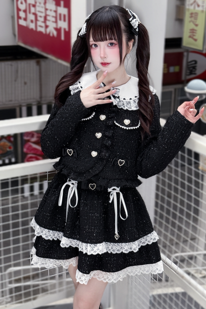 Dark Sweet Tweed Jacket + Shirt + Skirt + Clip