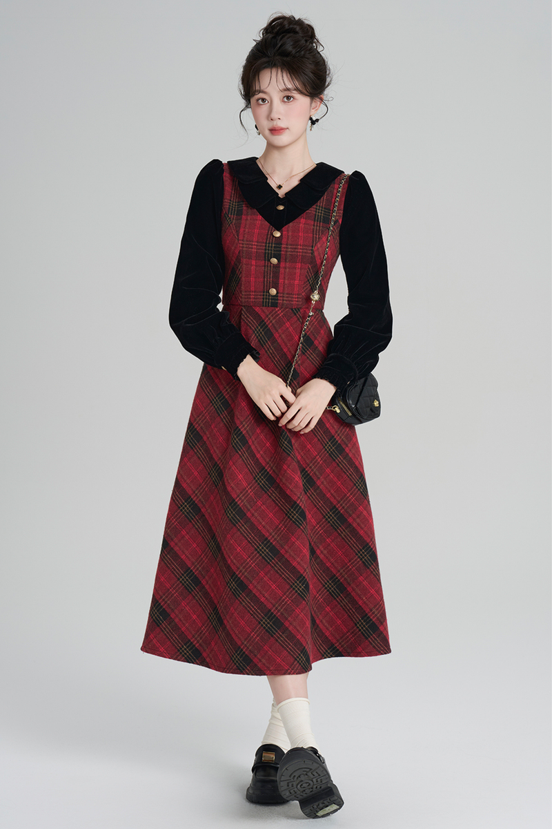 Red Retro Check Tweed Dress