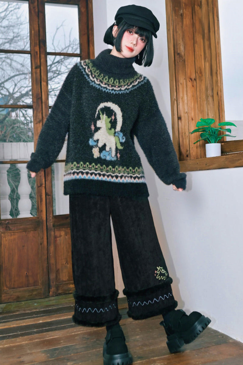 Four Pop Faux Fur Jacquard Sweater