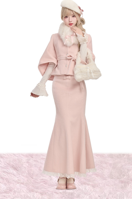 Velvet Love Song Knit Top + Wool Short Jacket + Mermaid Skirt