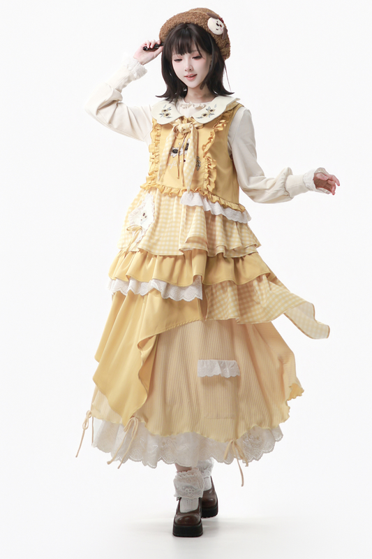 Yellow Ruffled Tank Top + Top + Skirt