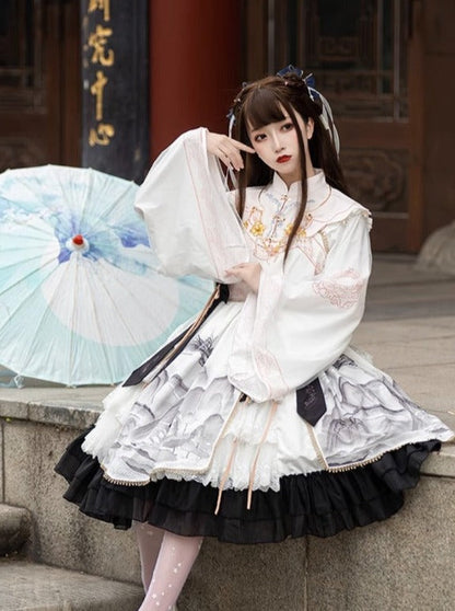Layered Ruffle Kimono Dress With Attached Collar