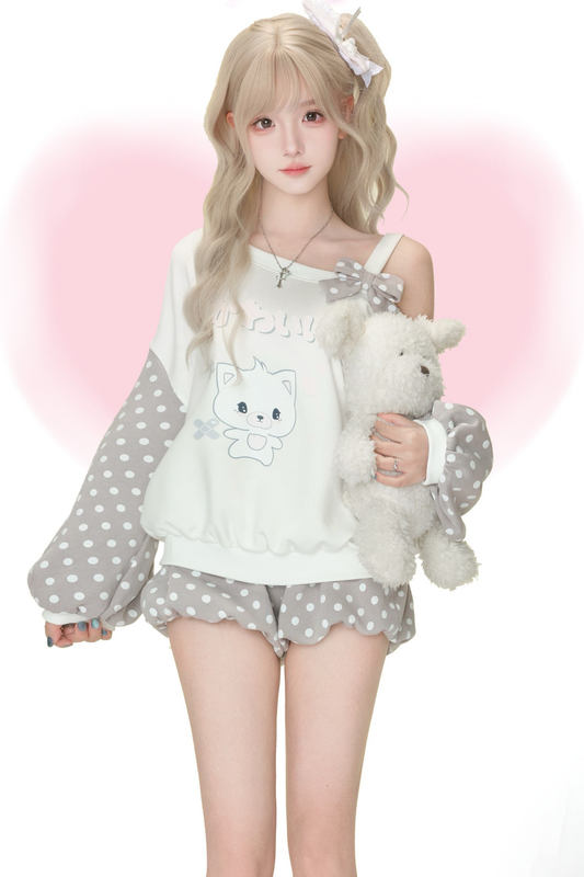 Dot One Shoulder Top + Dot Pants