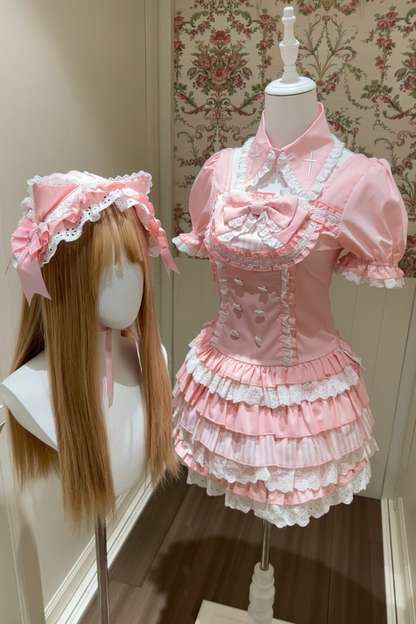 Pink Princess Tiered Tops + Skirt + Sleeves + Headband