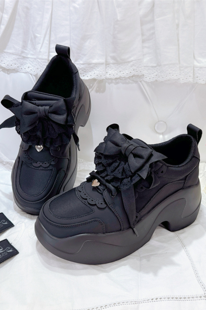 Ribbon Heart Lace Platform Sneakers
