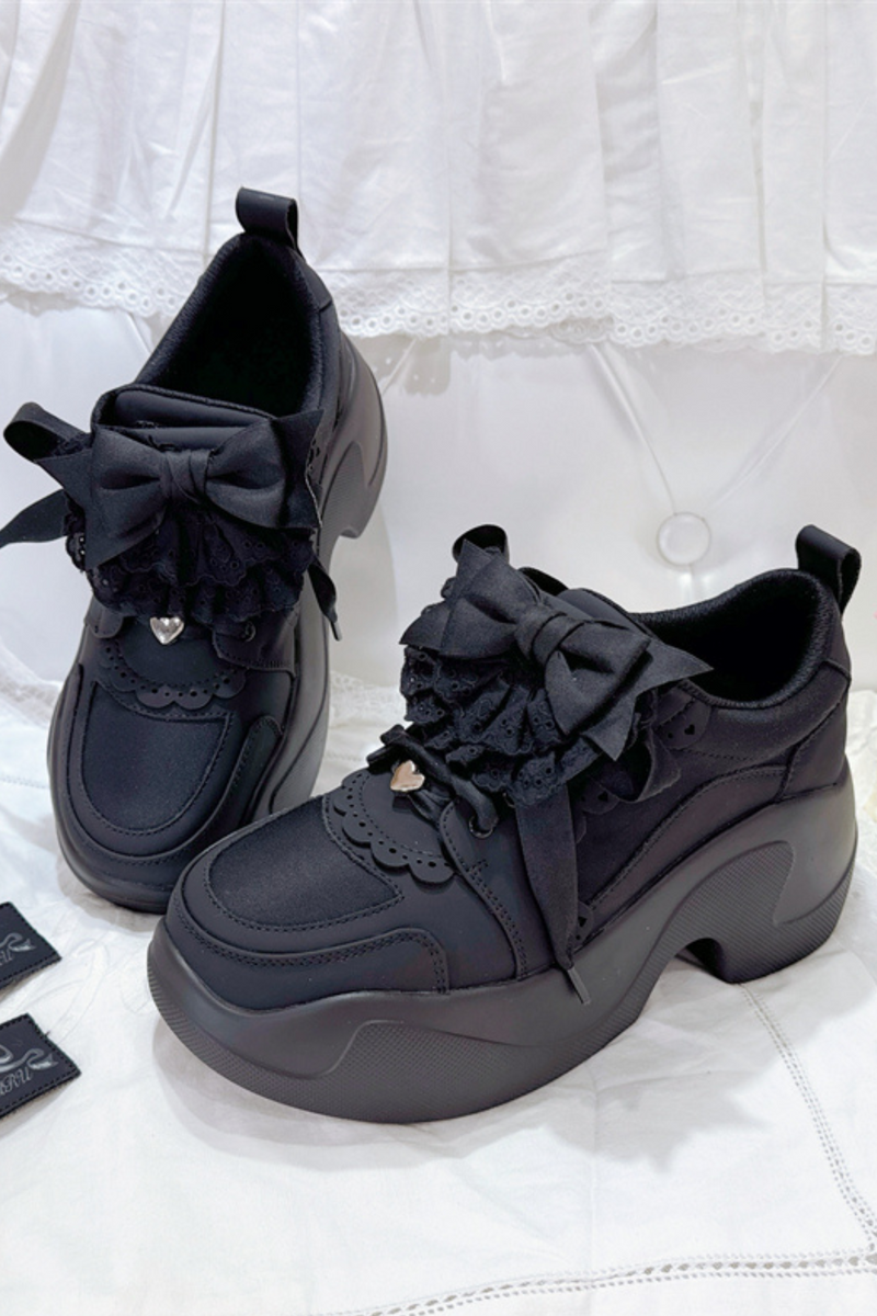 Ribbon Heart Lace Platform Sneakers