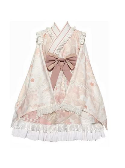 Japanese Cherry Blossom Tiered Dress With Obi Belt