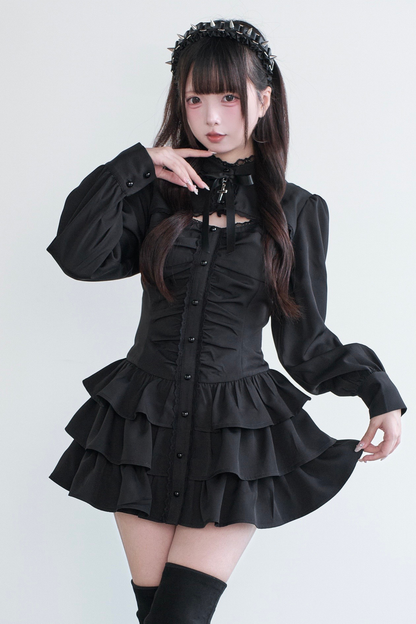 Little Goth Lace Ribbon Dress + Shorts