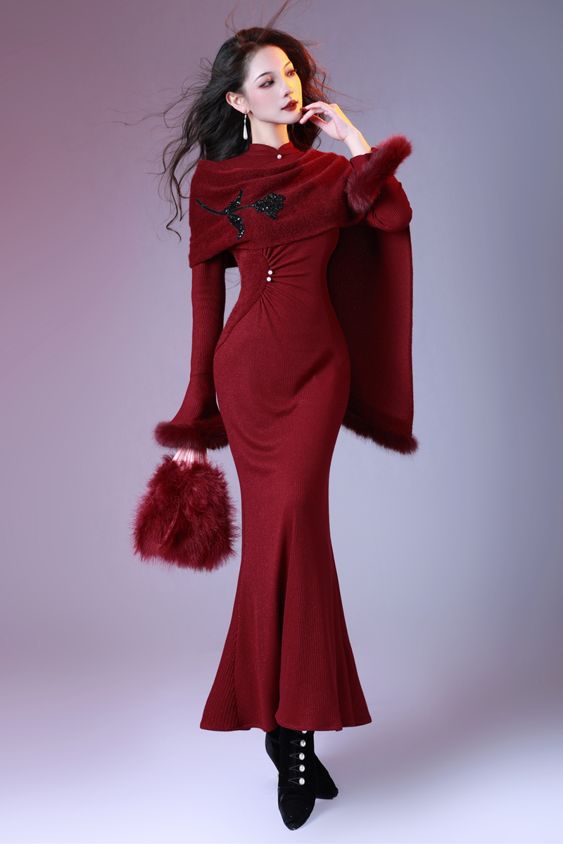 Shawl Faux Two-piece Mode Dress