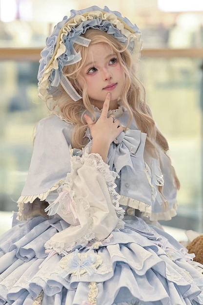 Layered Ruffle Sweet Princess Lolita Jumper Skirt + Tail + Headband + Cape + Bonnet