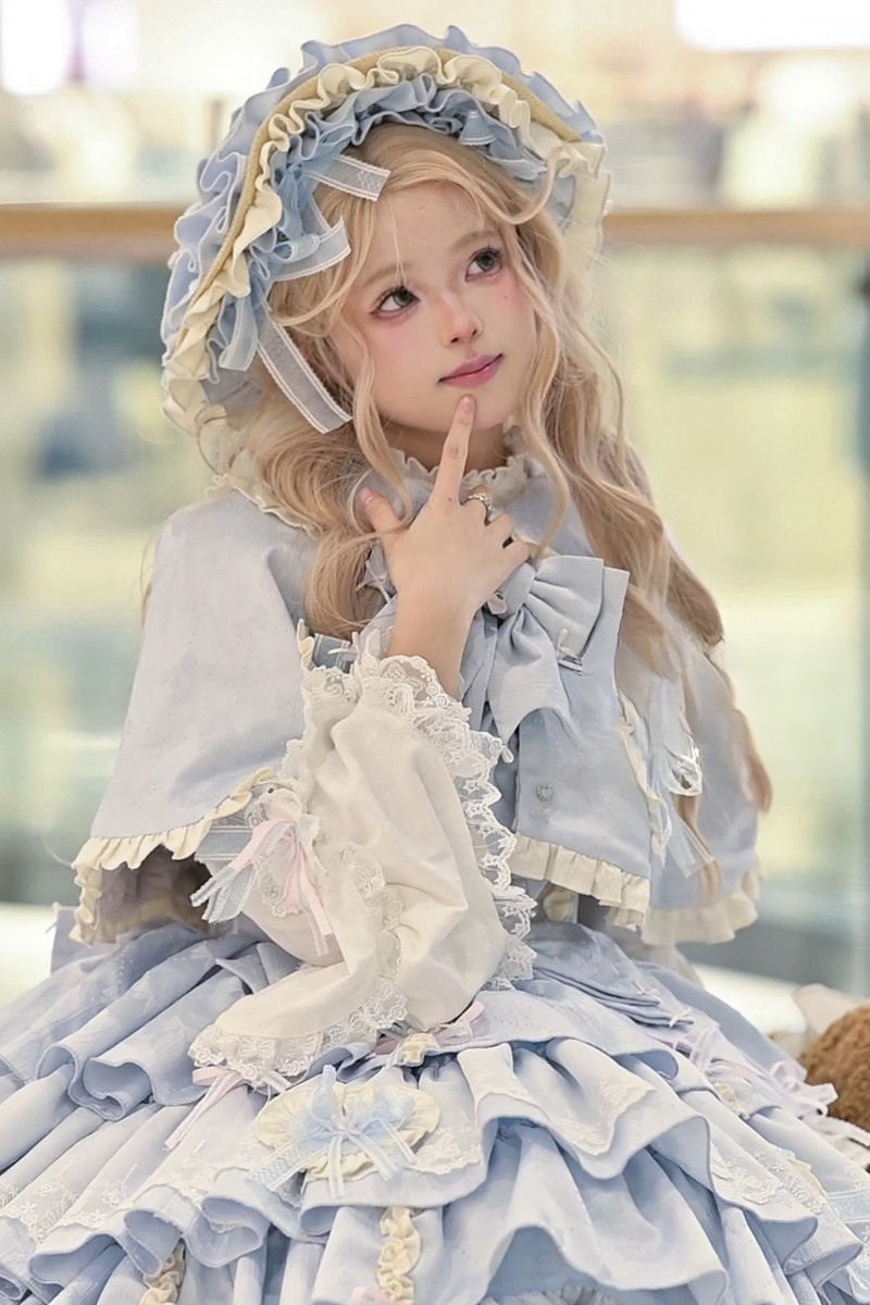 Layered Ruffle Sweet Princess Lolita Jumper Skirt + Tail + Headband + Cape + Bonnet
