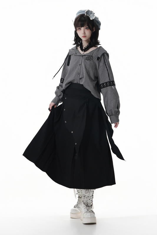Striped Hooded Top + Long Skirt
