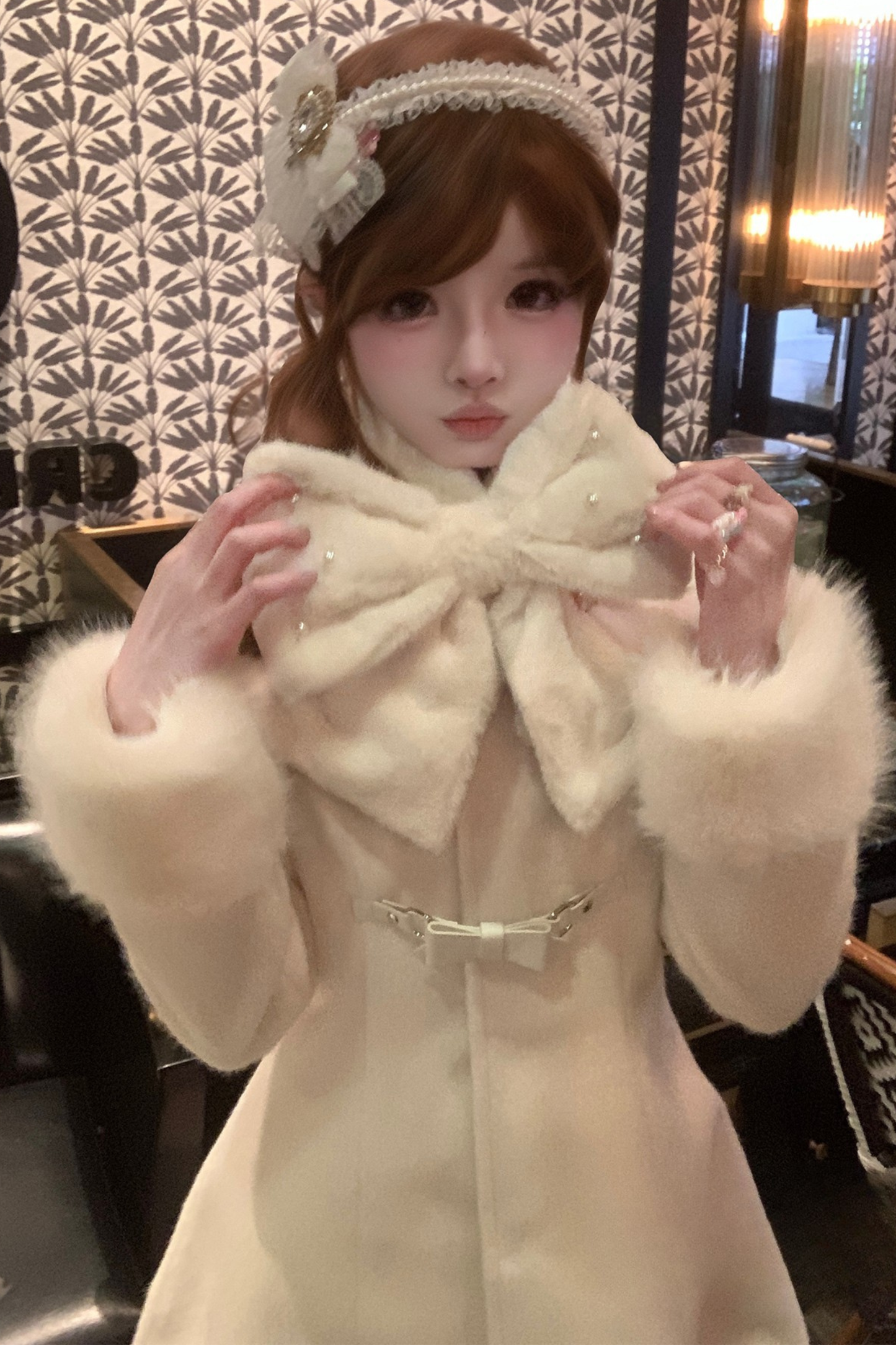 Sweet Girly Flared Coat + Ribbon Scarf