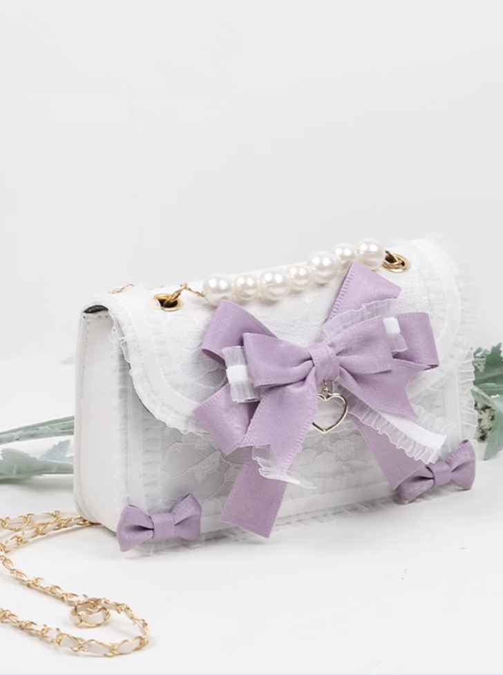 White Pearl Girly Lace Design Bag