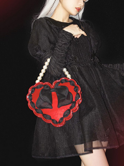 Pearl Strap Heart Bow 2-way Bag