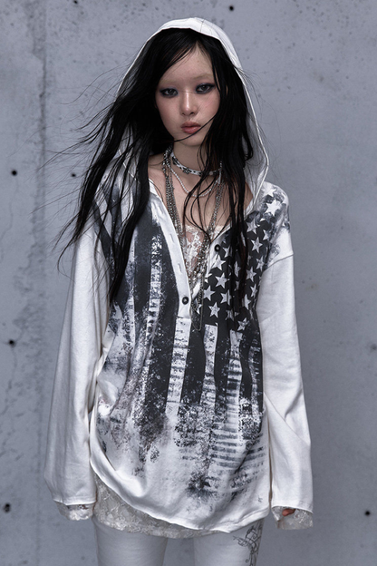 Lace Patchwork Loose Hooded Hoodie