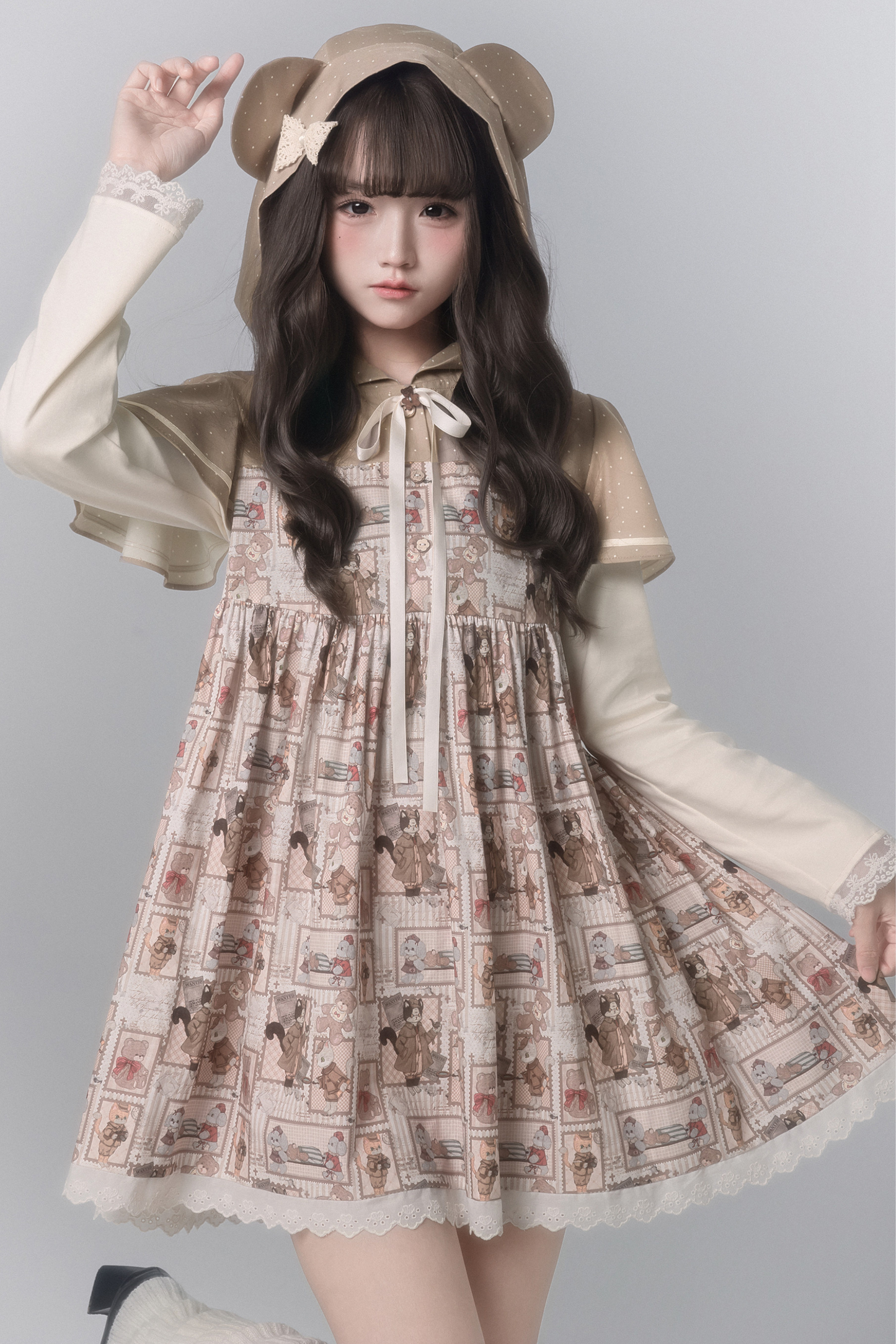Bear Stamp Hooded Dress