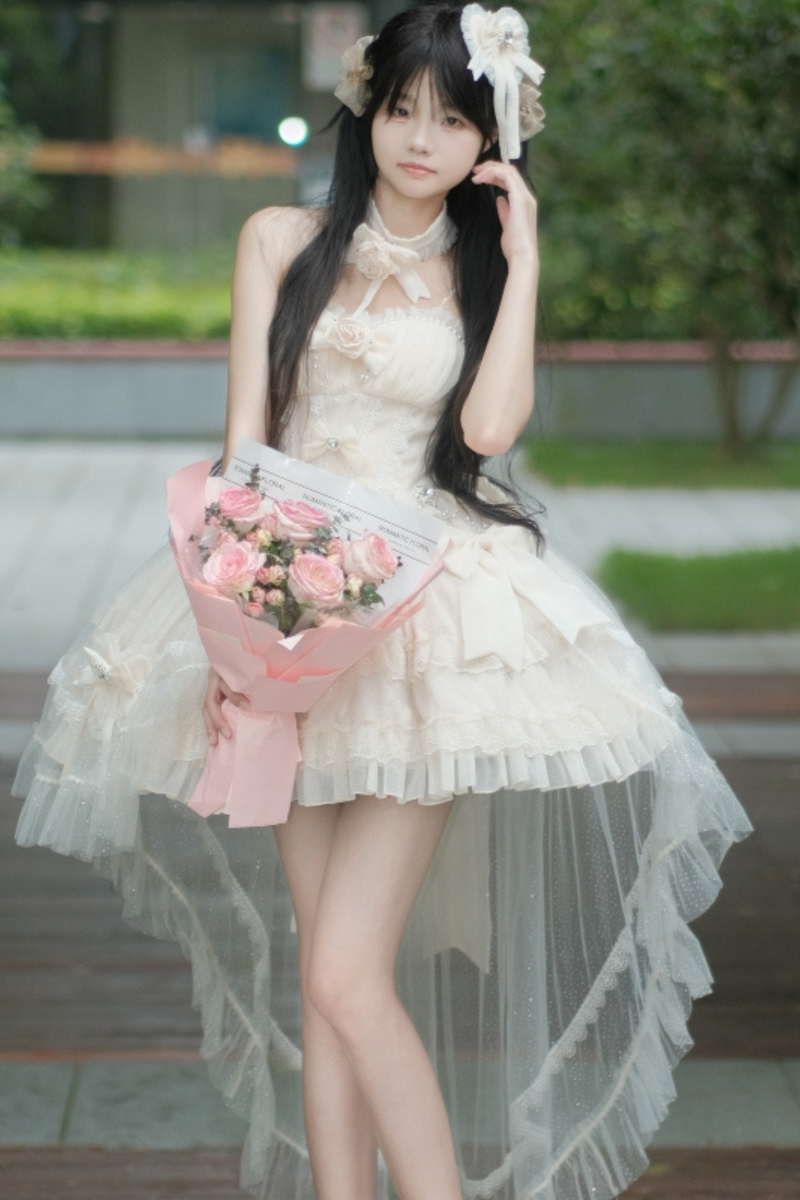 Tube Top Lolita Dress + Sleeves + Head Accessory