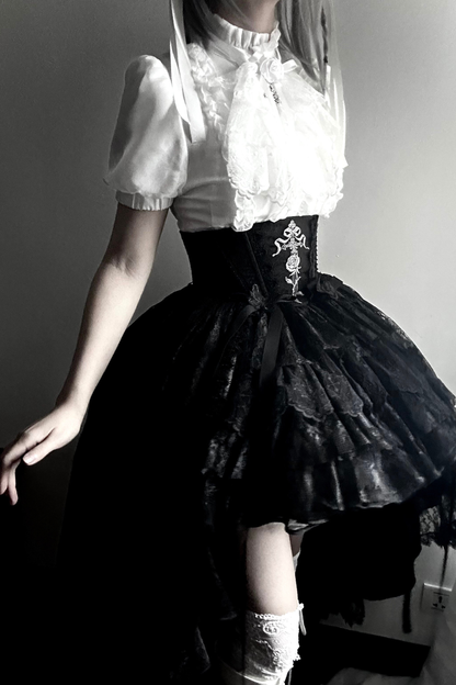 [pre-order Deadline: March 18] Dark Gothic Lolita Skirt + Shirt + Headband + Hat + Sleeve