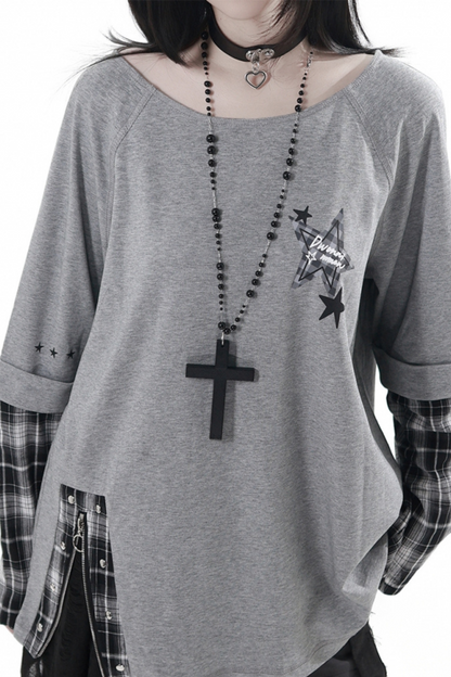 Plaid Design Top + Asymmetrical Top + Pants + Skirt + Belt