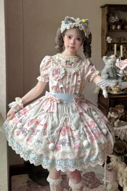 Cabinet Lolita Jumper Skirt + Dress + Brooch + Hairband + Bonnet + Apron + Hand Sleeves