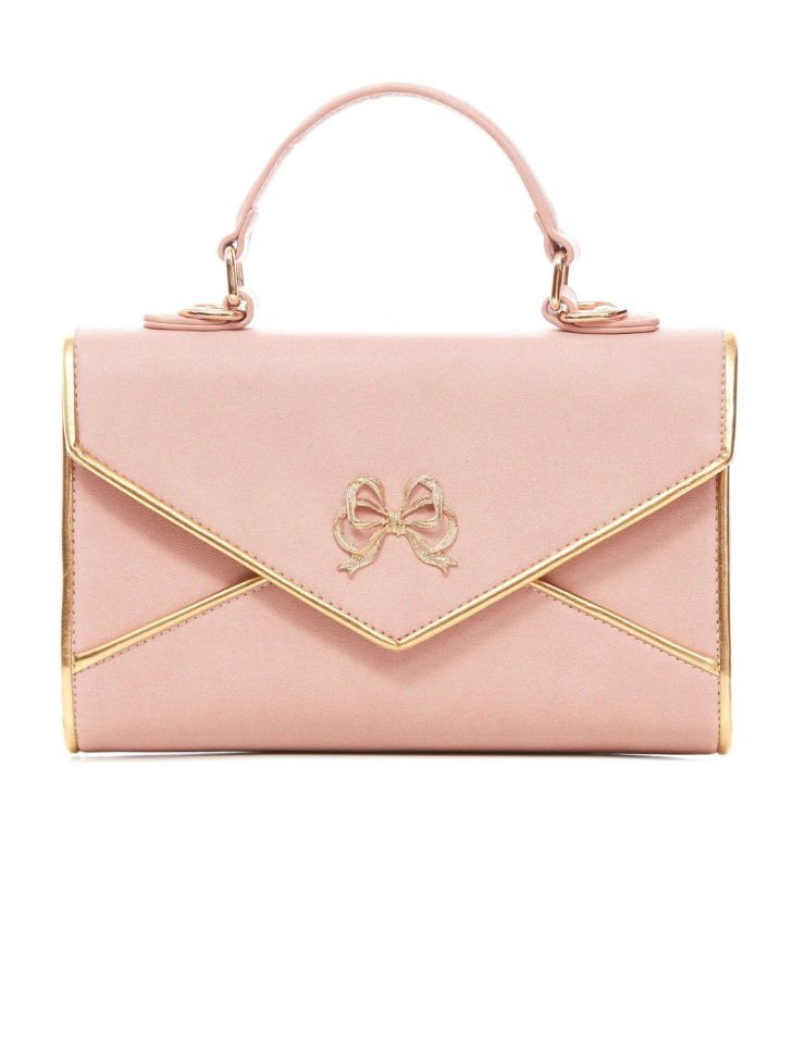 Ribbon Motif Gold Quilted Flap Bag