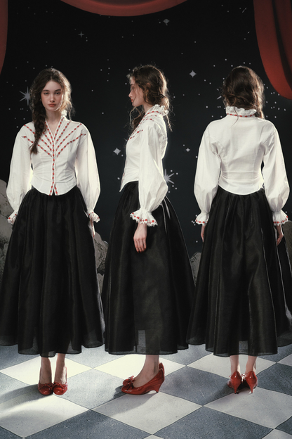 Lace Maid French Cotton Blouse + Flare Skirt